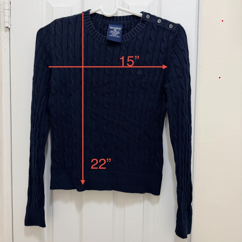 Polo Jeans Ralph Lauren Women Cable Knit Sweater Blue Crew Neck Long Sleeve